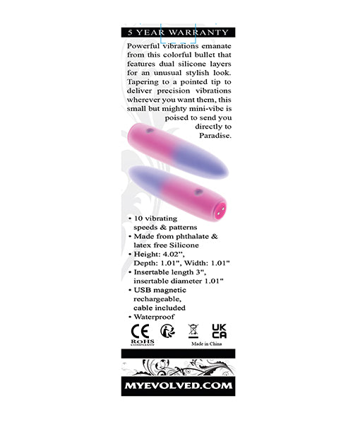 Evolved Paradise Bullet Mini Vibe Pink Purple Dual Silicone Layers Tapered Tip