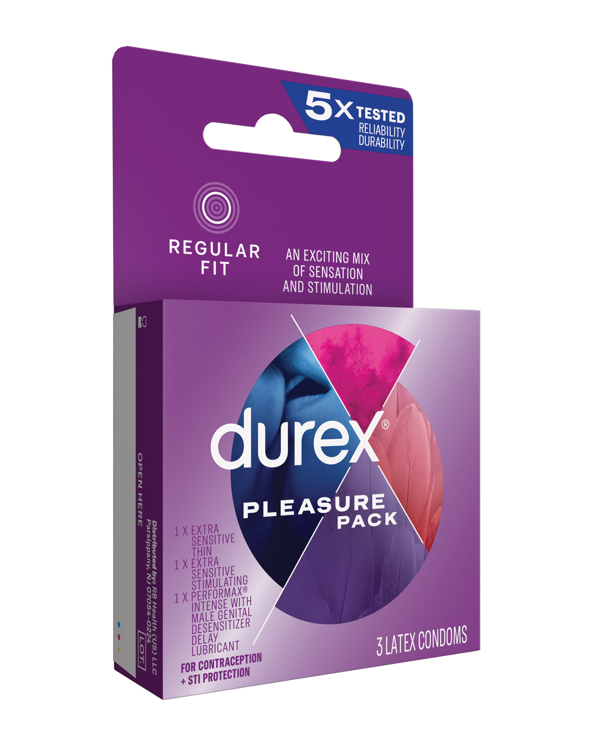 Durex Pleasure Pack Condoms Assorted Box 3 Regular Fit Extra Sensitive