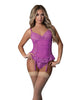 Load image into Gallery viewer, Butterfly Fantasies Gathered Corset w/Cheeky Panty &amp; Attached Garters 2 pc Set - Neon Purple L/XL
