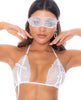 Lataa kuva gallerian katseluohjelmaan, Lace Triangle Top w/Blindfold &amp; G-String 3 pc Set - White L/XL
