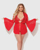 Afbeelding laden in Galerijviewer, Dragon Sheer Mesh Robe w/Satin Triangle Top &amp; G-String 3 pc Set - Red 3X/4X
