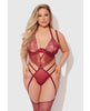 Indlæs billede i gallerifremviser, Eden Embroidered Lace &amp; Mesh Teddy w/Garters - Dark Red 3X/4X

