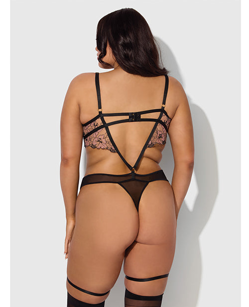 Nova Lace Teddy w/Garters - Black 1X/2X