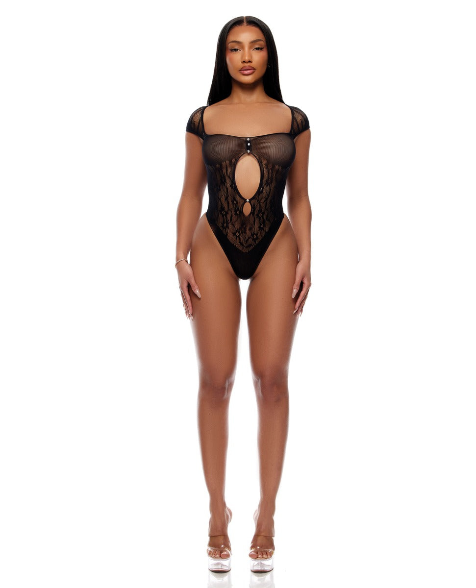 Cross Your Mind Seamless Teddy w/Rhinestone Accents - Black QN