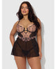 Cargue la imagen en el visor de la galería, Nova Lace &amp; Mesh Babydoll w/G-String 2 pc Set - Black 1X/2X
