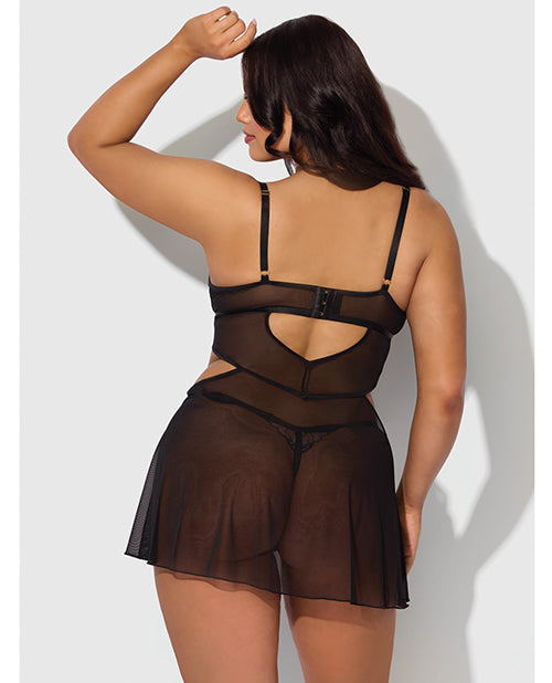 Nova Lace & Mesh Babydoll w/G-String 2 pc Set - Black 3X/4X