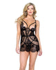 Indlæs billede i gallerifremviser, Femme Fatale Scalloped Eyelash Lace &amp; Mesh  Chemise &amp; Thong Black LG
