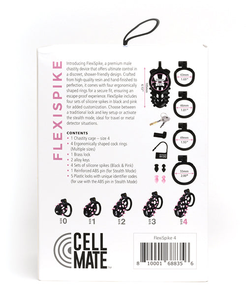 Sport Fucker Cellmate FlexiSpike Chastity Cage Size 4 Black And Pink Shower Friendly Resin