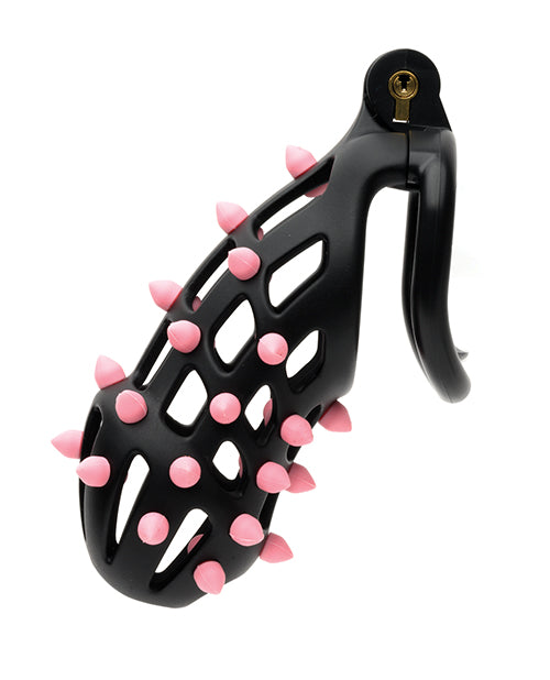 Sport Fucker Cellmate FlexiSpike Chastity Cage Size 4 Black And Pink Shower Friendly Resin