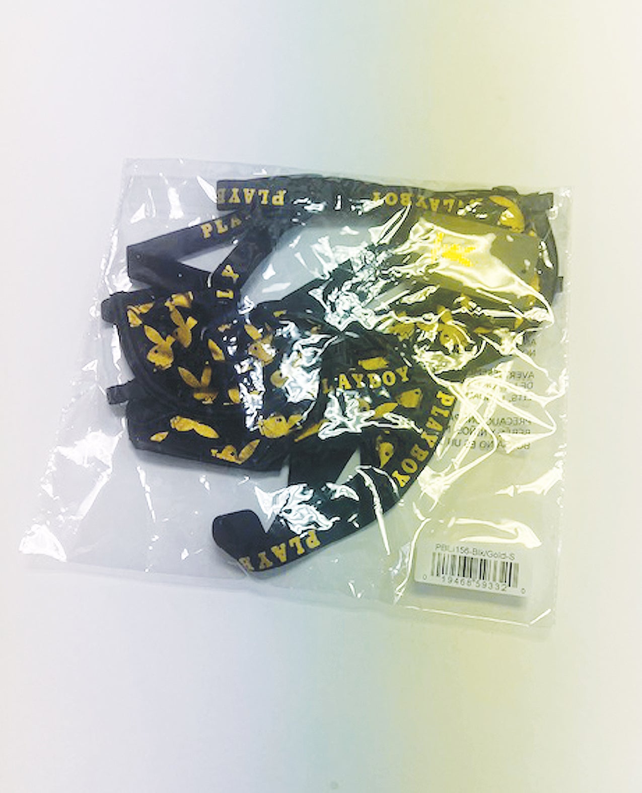 Playboy Gold Foil Mesh & Satin Bralette w/Thong 2 pc Set - Black/Gold XL