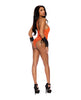 Lataa kuva gallerian katseluohjelmaan, Leather Deep V Halter Teddy w/Chain Details - Orange O/S
