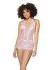 Load image into Gallery viewer, Crystal Pink Halter Crotchless Teddy Pink/Silver O/S
