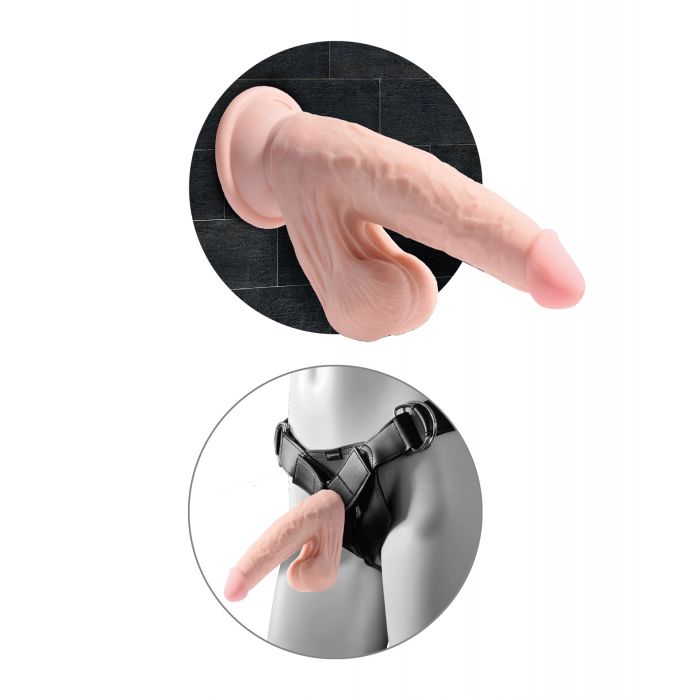 King Cock Plus Pene de 6" de Triple Densidad con Testículos Oscilantes - Marfil