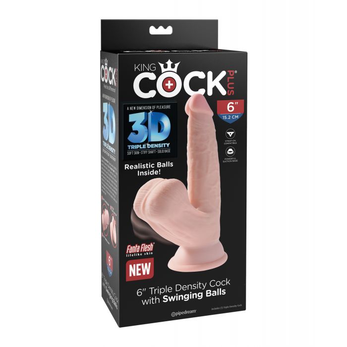 King Cock Plus Pene de 6" de Triple Densidad con Testículos Oscilantes - Marfil