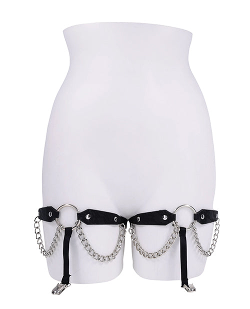 Sex And Mischief Chain Lace Garters With Center Ring And Draped Chains