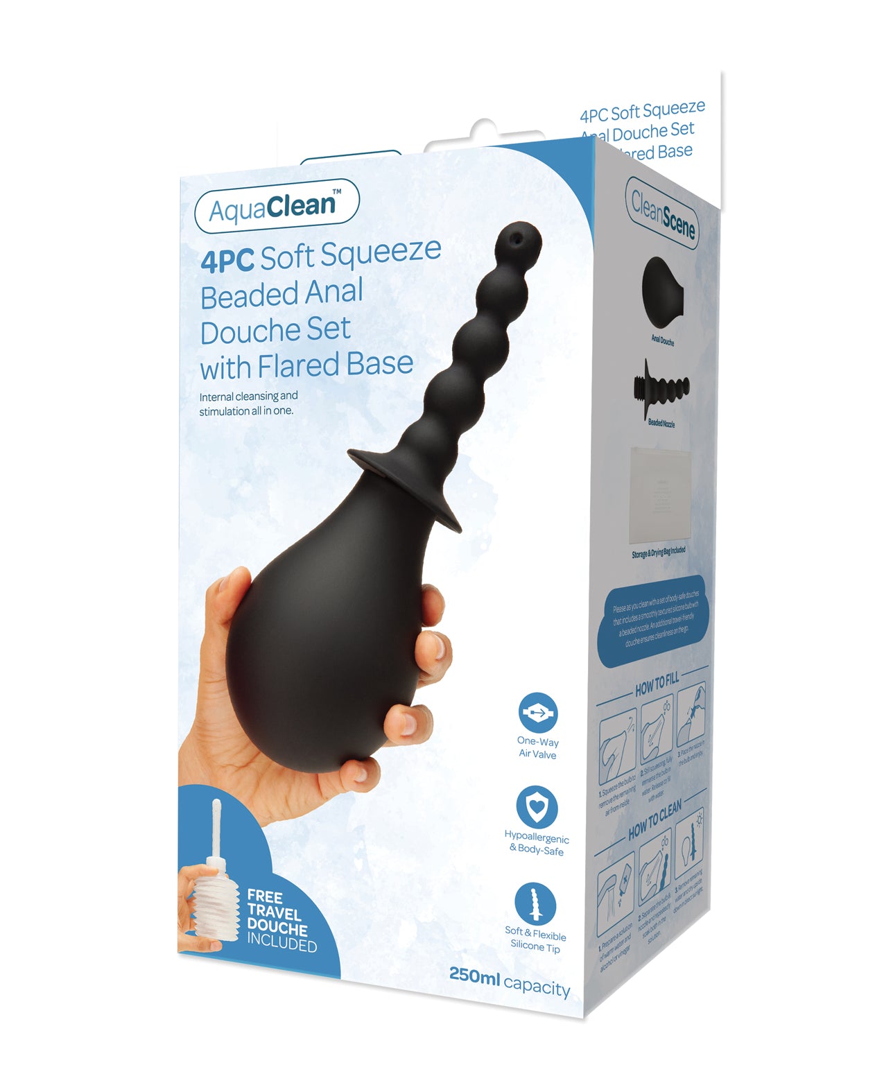 CleanScene Set per lavaggio anale con perline morbide da 4 pezzi con base svasata