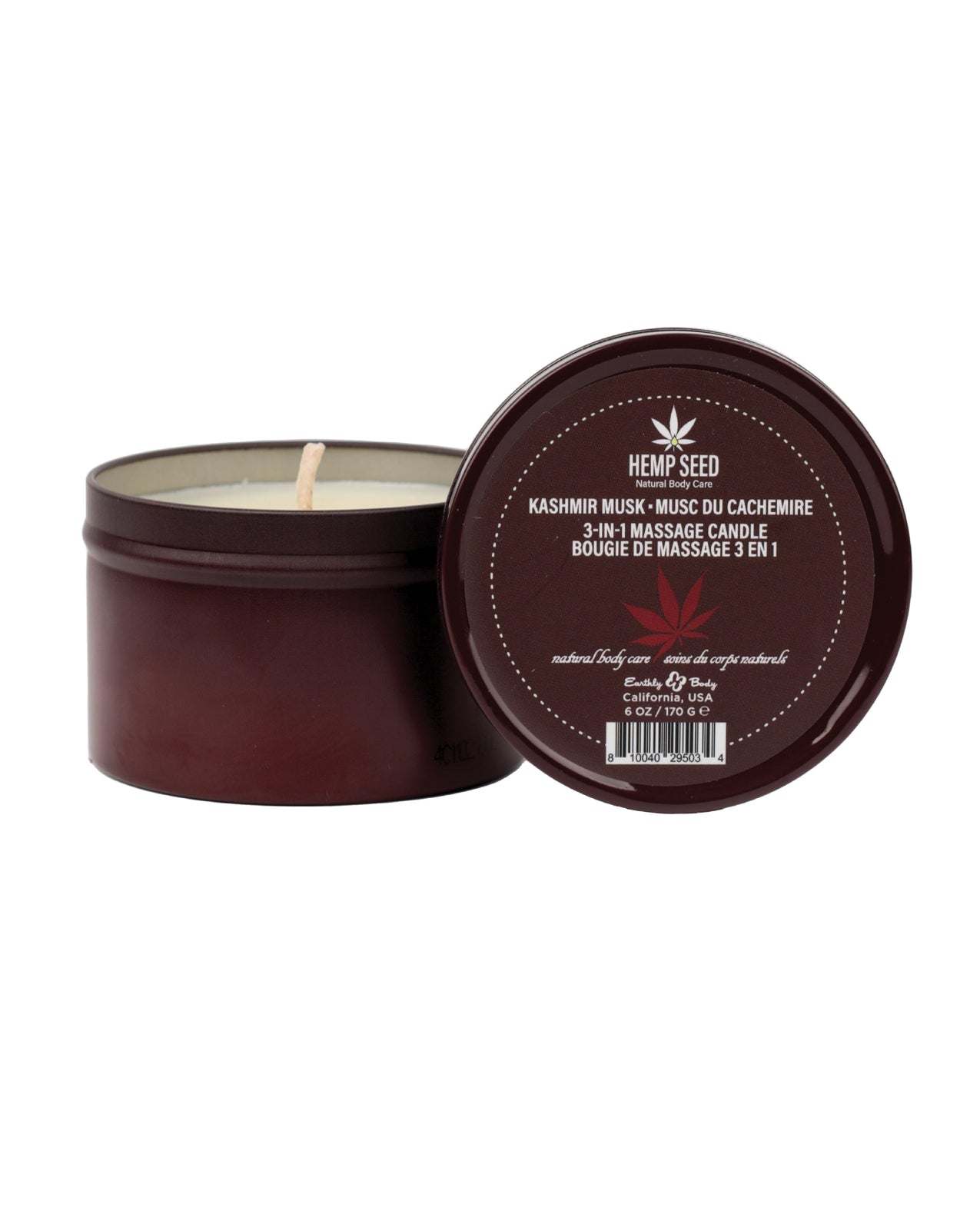 Earthly Body Suntouched Hemp Candle - 6 oz Round Tin Kashmir Musk