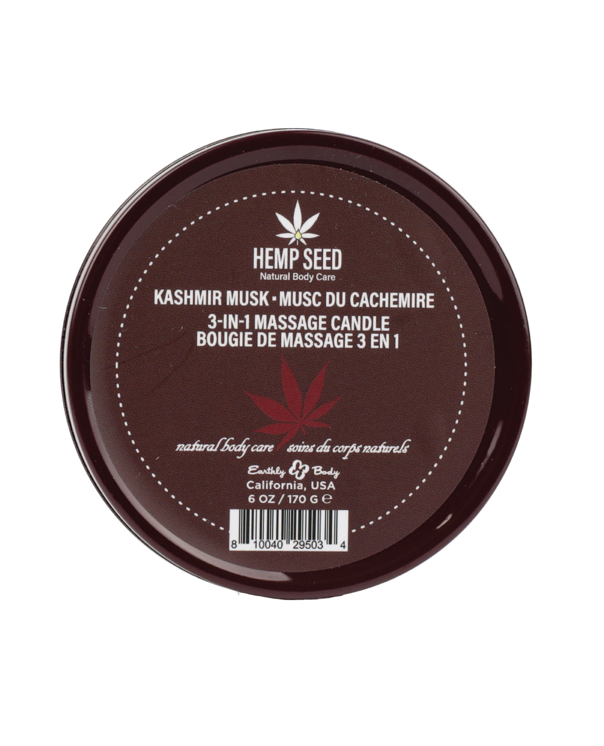 Earthly Body Suntouched Hemp Candle - 6 oz Round Tin Kashmir Musk