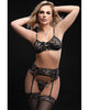 Load image into Gallery viewer, Lace Up Bra With Heart Detail Garter Belt And Thong Set In Black One Size Fits Bust 30 To 36 A C Cup
