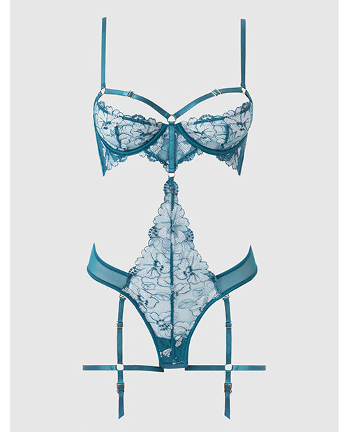 Nova Lace Teddy w/Garters - Jade Blue MD
