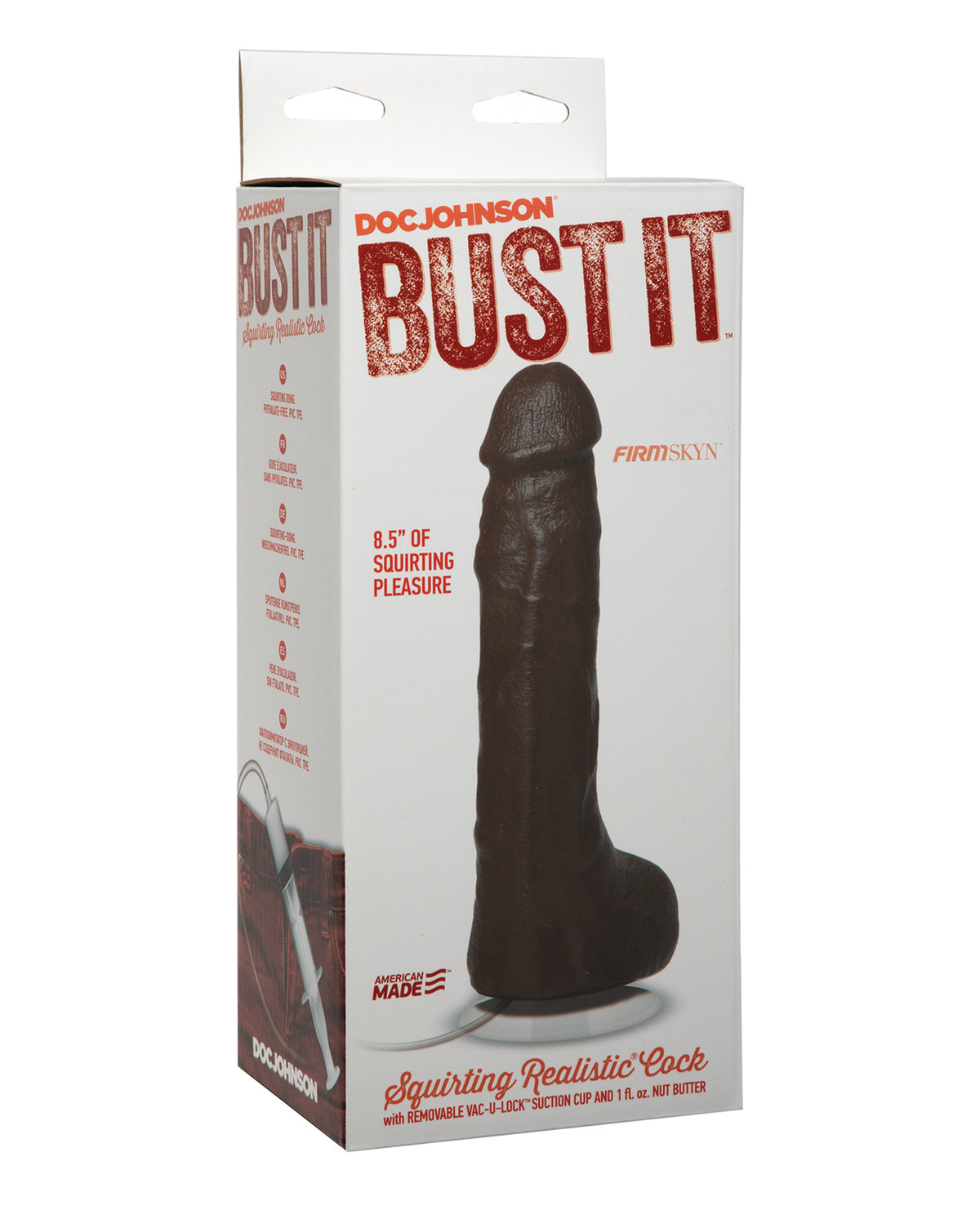 Bust It Pênis Realista Ejetor com 1 oz de Manteiga de Noz - Preto