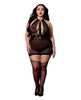 Load image into Gallery viewer, Stretch Mesh and Faux Leather Gartered Chemise w/Removable Flogger - Black QN
