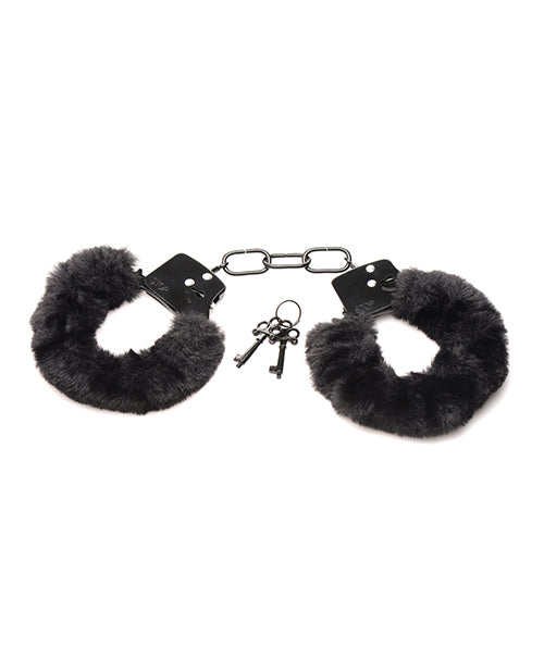 Master Series Cuffed In Fur Black Handcuffs Adjustable Faux Fur For Sensual Play Today