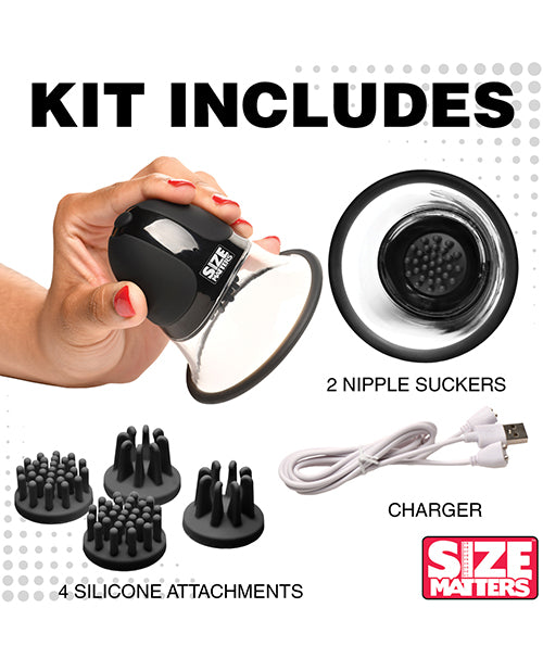 Size Matters 10X Rotating Silicone Nipple Suckers w/4 Attachments - Black