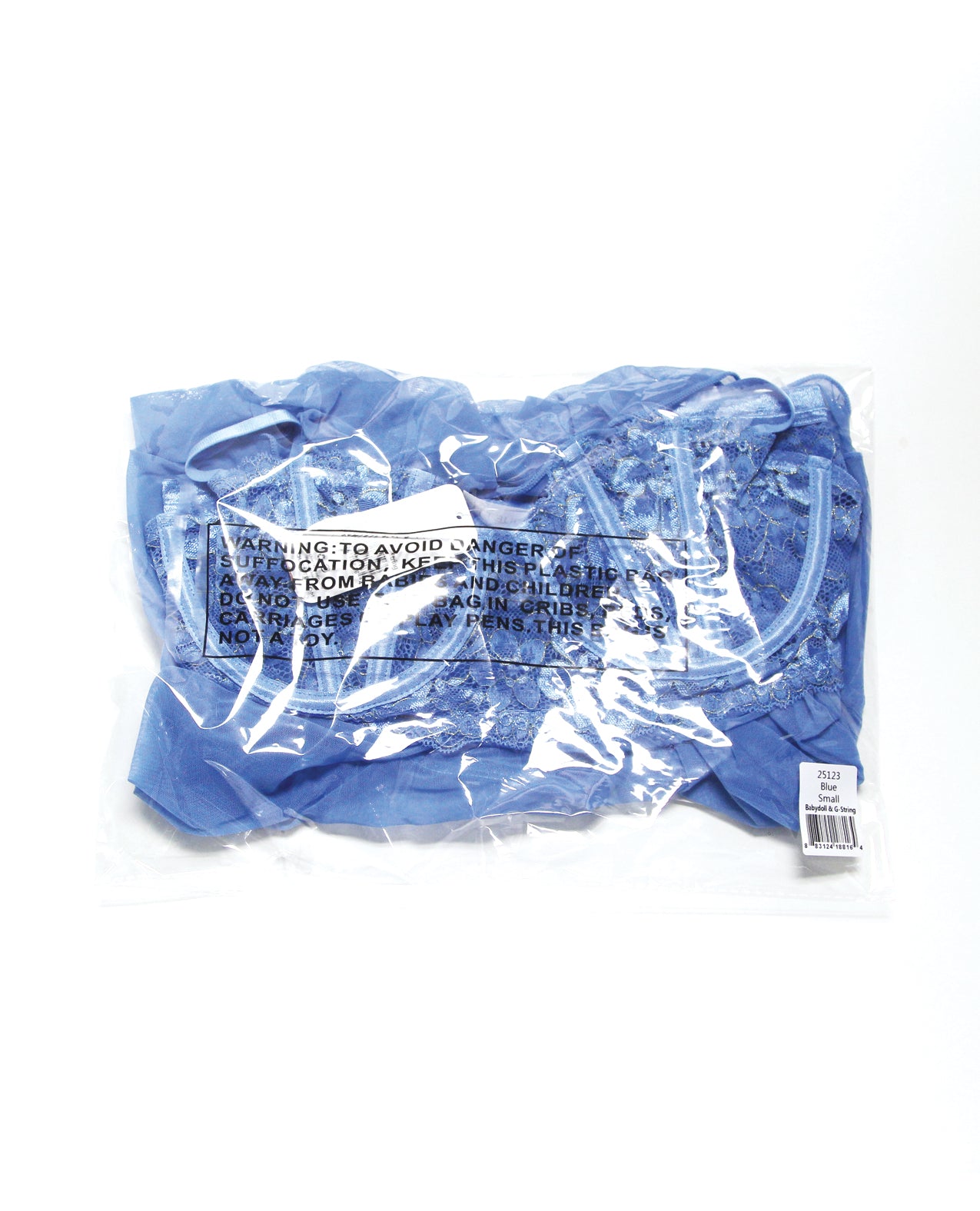 Floral Lace and Mesh Babydoll w/Underwire Cups & High-Waist Thong 2 pc Set - Blue XL