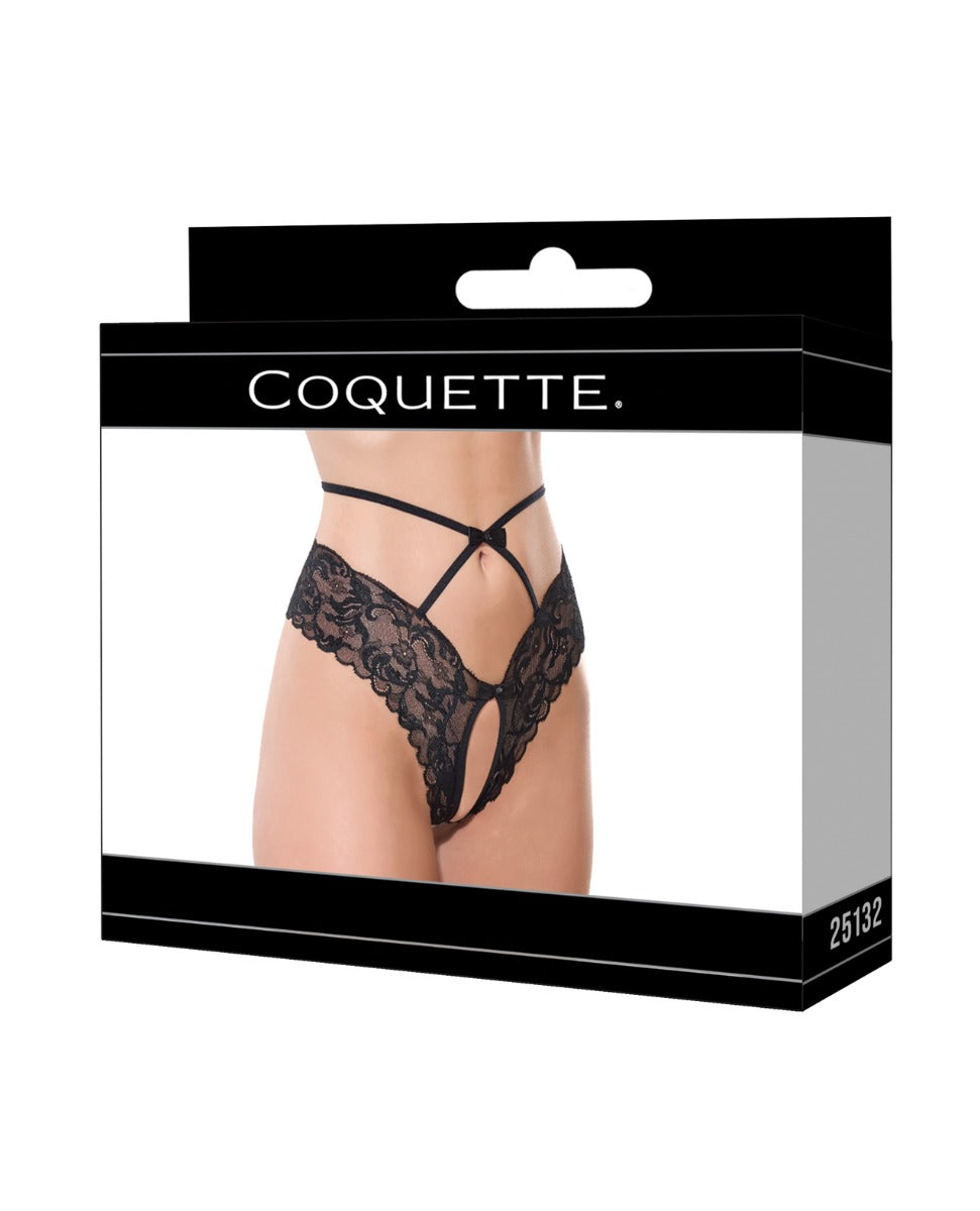Lace Hipster Panty w/Bow Detail - Black MD