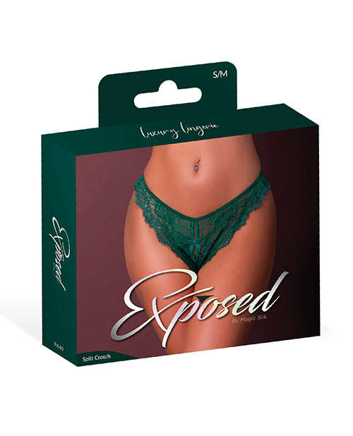Magic Silk Evermore Emerald Split Crotch Panty Lace With Satin Bow Size S M