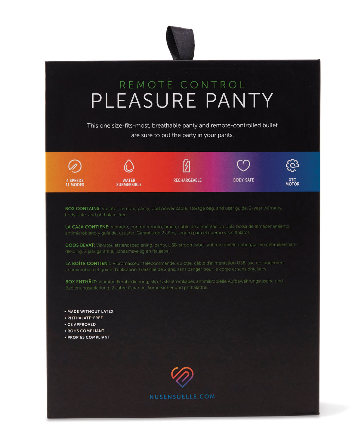 Bala vibradora Nu Sensuelle Pleasure Panty con control remoto 15 funciones - Negro