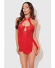Load image into Gallery viewer, Dragon Mesh &amp; Applique Chemise w/G-String 2 pc Set - Red MD
