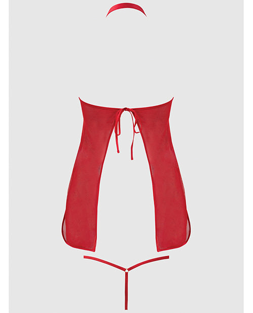 Dragon Mesh & Applique Chemise w/G-String 2 pc Set - Red MD