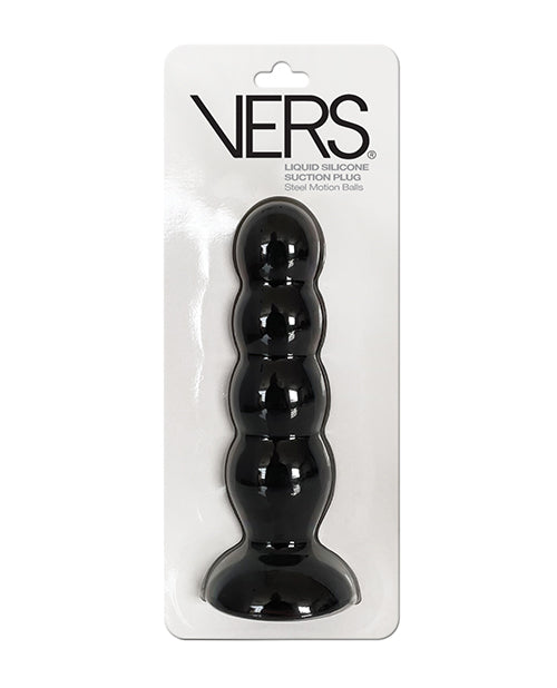 Vers Liquid Silicone Anal Suction Plug With Steel Weighted Motion Balls Black