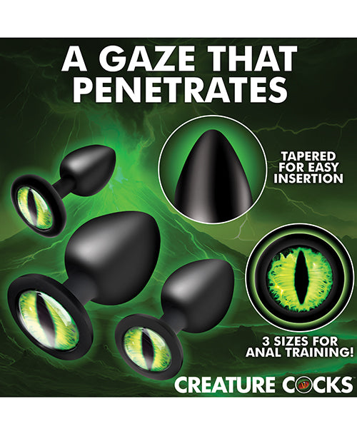 Creature Eyes Green Eye Silicone Butt Plug Set Small Medium Large