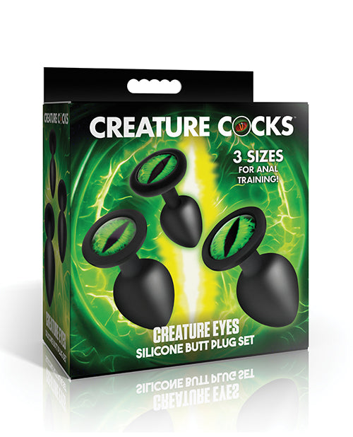 Creature Eyes Green Eye Silicone Butt Plug Set Small Medium Large