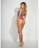 Load image into Gallery viewer, Stretch Satin &amp; Lace Bra &amp; Strappy Elastic Thong Purple XL
