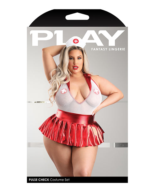 Play Pulse Check Collared Teddy Open Back Pleated Skirt Red