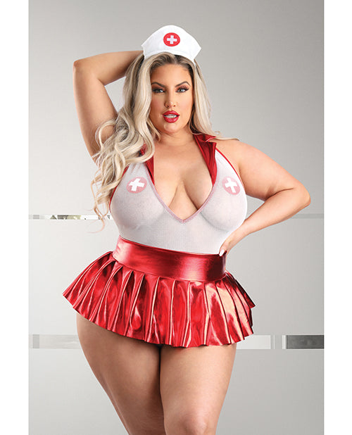 Play Pulse Check Collared Teddy Open Back Pleated Skirt Red
