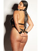 Ladda bilden i Galleri Viewer, FETISH Submissive V-Plunge Vinyl Teddy w/Removable Chain Harness &amp; Hand Cuff Black 1X/2X
