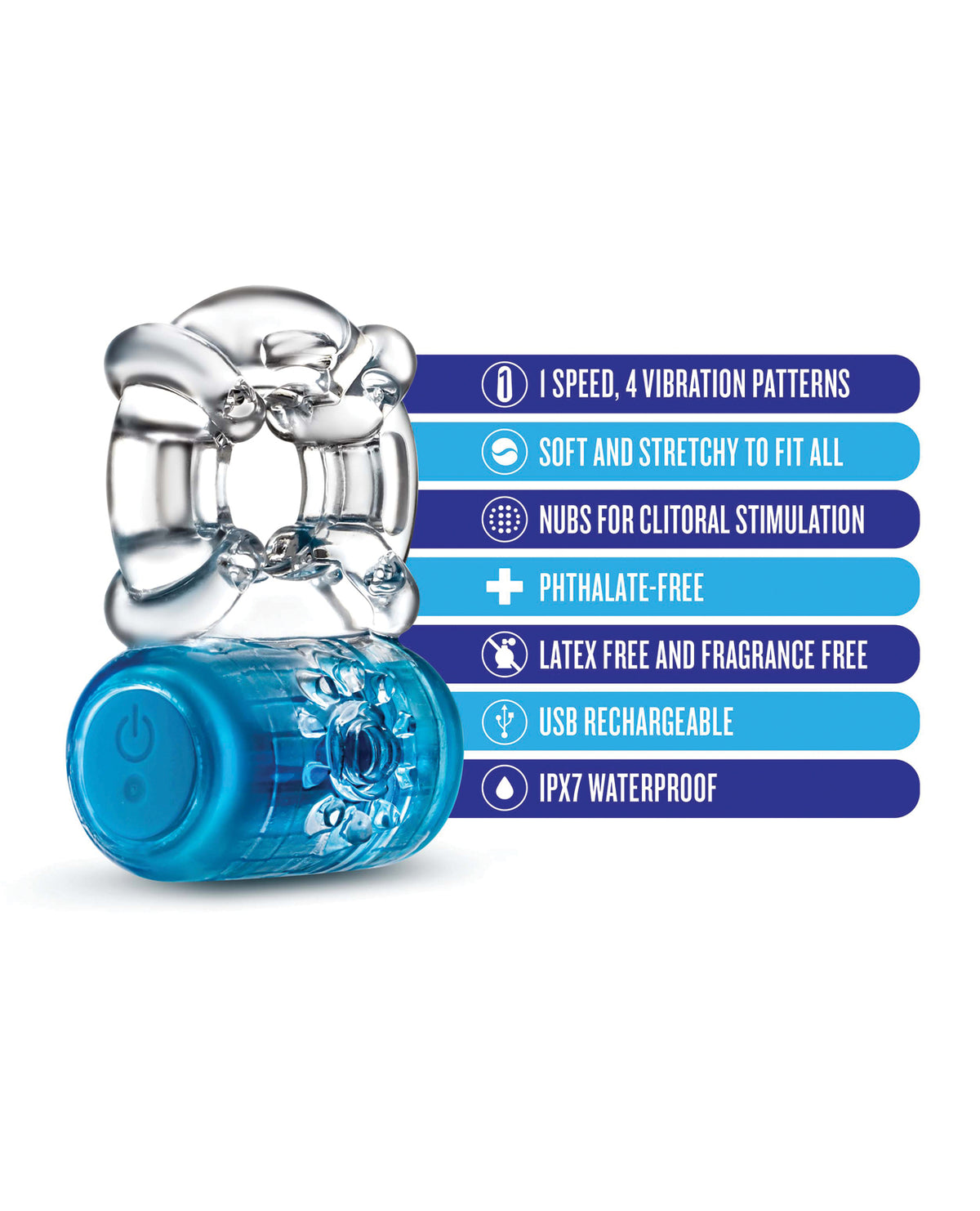 Blush Play with Me Pleaser Rechargeable C Ring - Blue