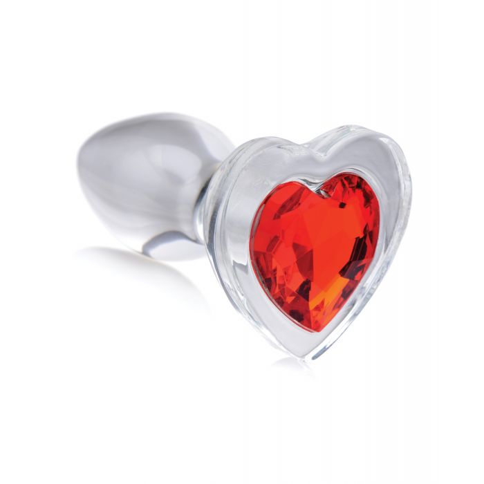 Booty Sparks Red Heart Gem Glass Anal Plug - Small