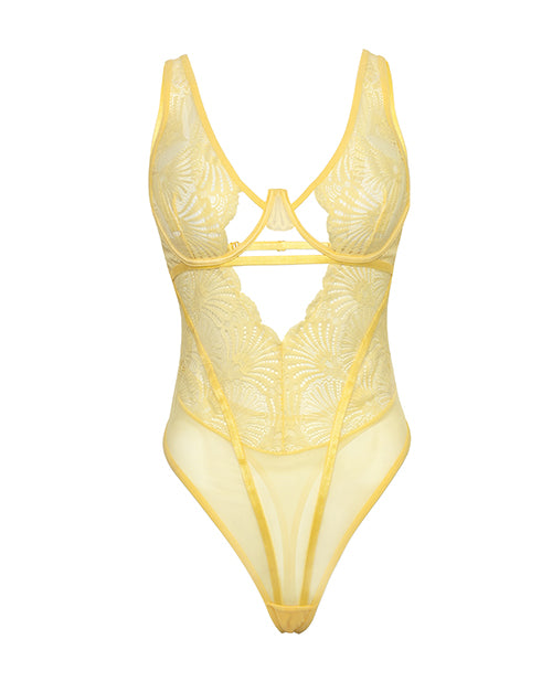 Tiana Scallop Lace & Mesh Underwire Teddy - Pale Banana S/M