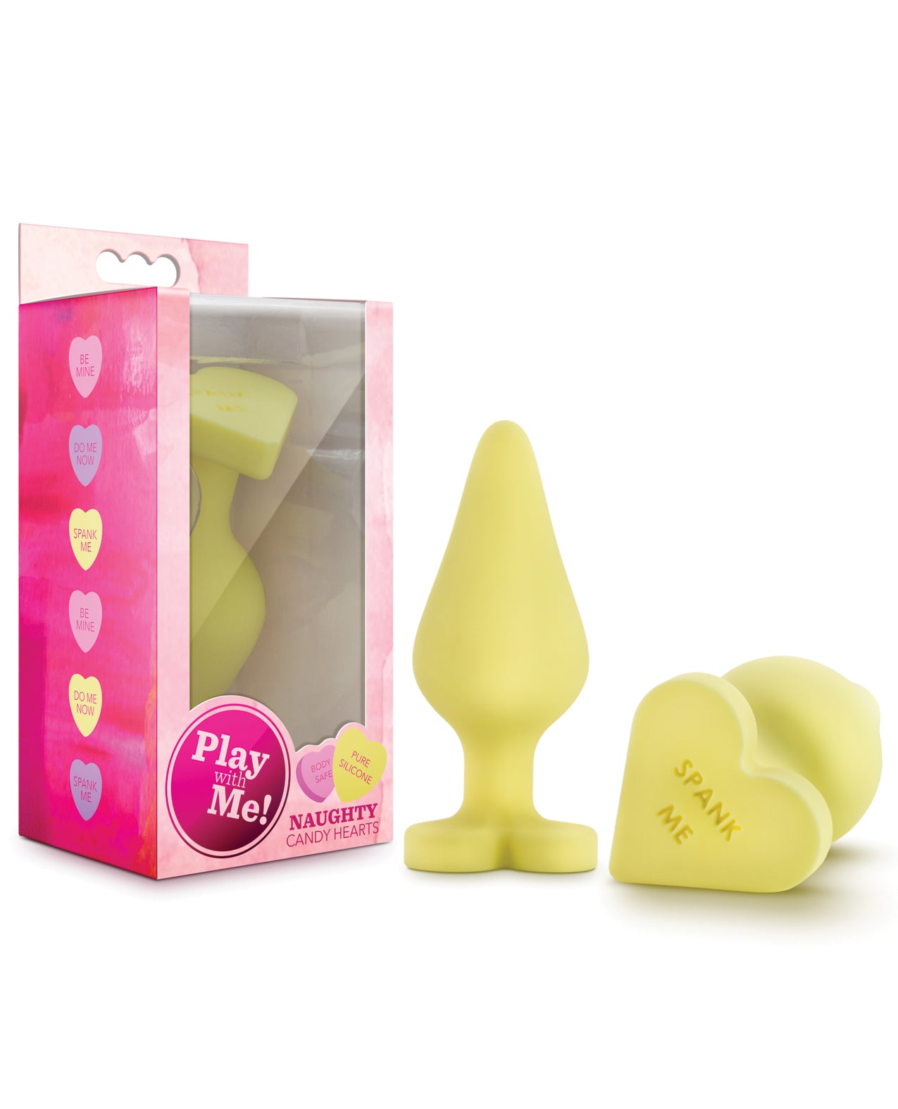 Blush Naughty Candy Heart Spank Me Plug Yellow Silicone Butt Plug With Safe Heart Base