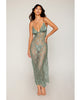 Indlæs billede i gallerifremviser, Eyelash Lace &amp; Satin Long Chemise w/G-String - Sage Green XL
