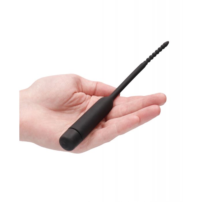 Shots Ouch Sonde urétrale en silicone vibrante avec embout perlé - Noir