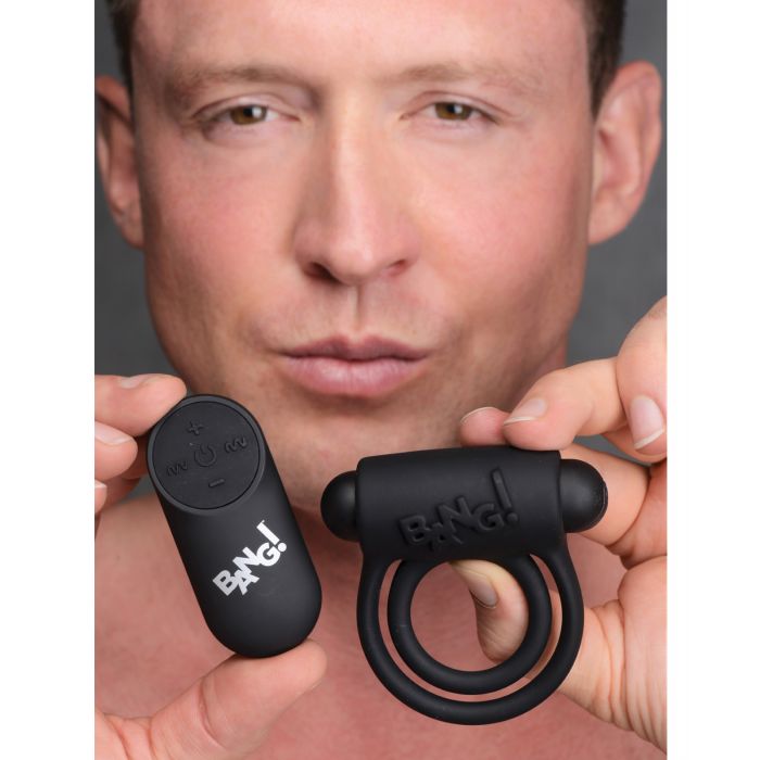 Bang! Vibrating Cock Ring & Bullet w/Remote Control - Black
