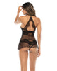 Załaduj obraz do przeglądarki galerii, Lace Long Line Underwire Bra w/Removable Skirt &amp; Thong Panty Black L/XL
