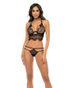 Załaduj obraz do przeglądarki galerii, Lace Long Line Underwire Bra w/Removable Skirt &amp; Thong Panty Black L/XL
